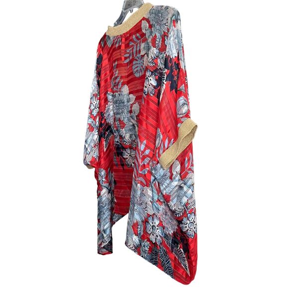 SOUTH MAIN SWIMSUIT COVER-UP, WOMENS, M, RED BLUE WHITE FLORAL, WIDE DOLMAN SLV - Picture 5 of 10